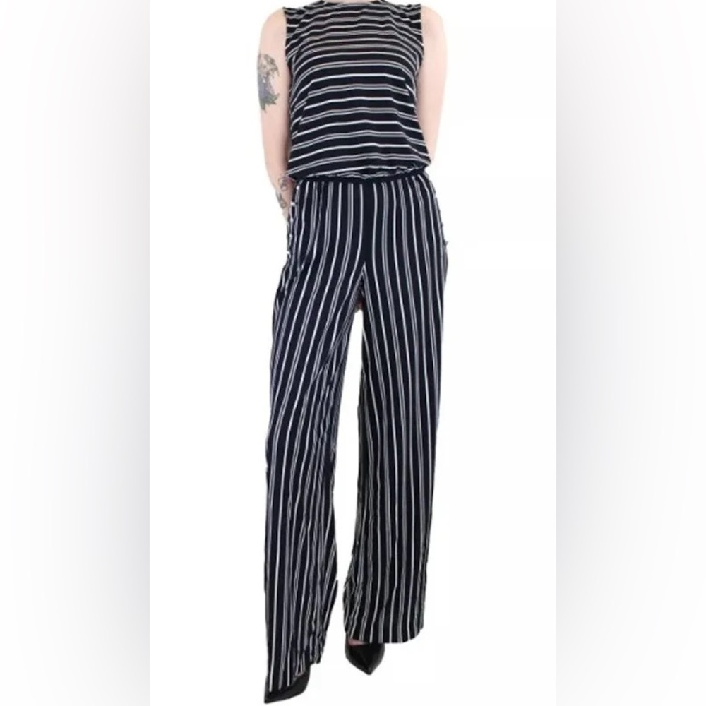 New with tag Lauren Ralph Lauren Navy & White Striped Sleeveless Jumpsuit